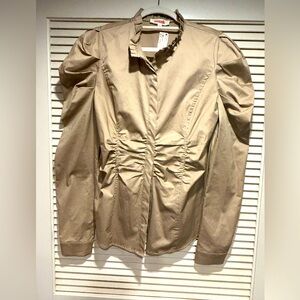 Mazik women’s khaki puff long sleeve blouse. Size large.